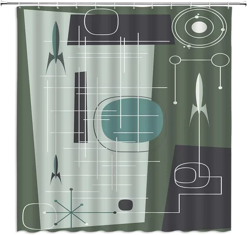 Miniatura 5 de Cortina de ducha geométrica, negro, gris, rojo, blanco, geometría abstracta, azulejos de moda, patrón sin costuras, tela de diseño moderno, juego