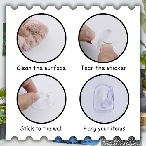 Miniatura 3 de 40 ganchos de pared adhesivos transparentes para paredes, sin daños, transparentes, reutilizables, sin clavos, pequeños ganchos adhesivos acrílicos