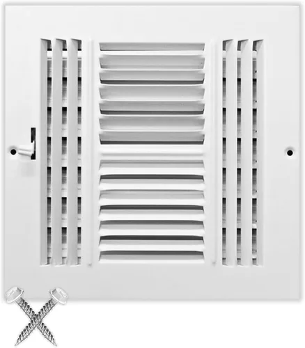 Miniatura 31 de Rejilla de suministro de aire de 3 vías de 10 pulgadas x 6 pulgadas - Tapa de ventilación y difusor - Cara plana estampada - Blanco.