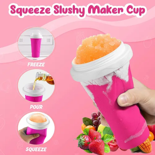 Miniatura 2 de Paquete de 2 vasos mágicos para hacer granizados congelados, vasos portátiles para hacer batidos de jugo, yogur, helado, reutilizable, para Azul+Rosa