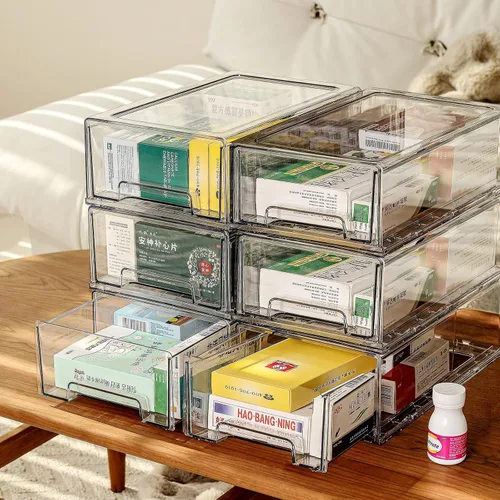 Miniatura 6 de Paquete de 2 cajas transparentes de primeros auxilios para baño, gabinete, armario, organizador de medicamentos, caja de almacenamiento