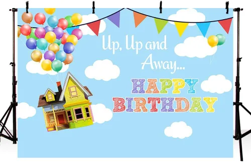 Miniatura 2 de UP - Fondo de fotografía para fiesta de cumpleaños, decoración de fiesta de cumpleaños para niños, decoración de fiesta de cielo azul y nubes