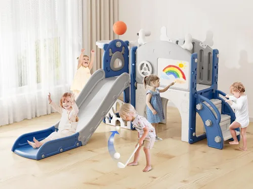XJD Tobogán infantil 12 en 1 para niños pequeños de 1 a 3 años, nueva actualización con juego de golf, aro de baloncesto, tabla de dibujo para juego
