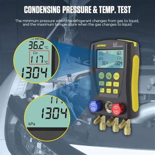 Miniatura 3 de Medidor de colector digital de refrigeración, kit de probador de temperatura de presión de vacío HVAC con clip de prueba y tubería para probar