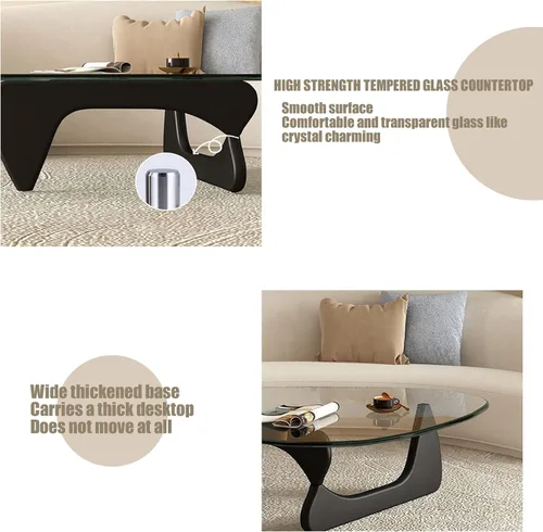 Miniatura 3 de Mesa auxiliar de cristal triangular, simple y moderna, mesa auxiliar vintage de vidrio y base de madera maciza, mesa auxiliar para sala de estar