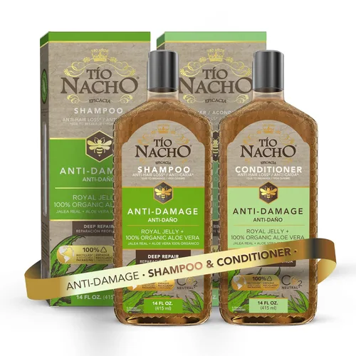 Tio Nacho Juego de champú y acondicionador antidaños con aloe vera y jalea real, reparación profunda para cabello seco y dañado, puntas abiertas y