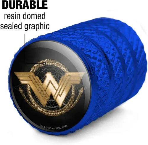 Miniatura 4 de GRAPHICS & MORE Wonder Woman Película Logotipo de Lazo Dorado Tapones para Válvulas de Neumáticos de Aluminio Azul