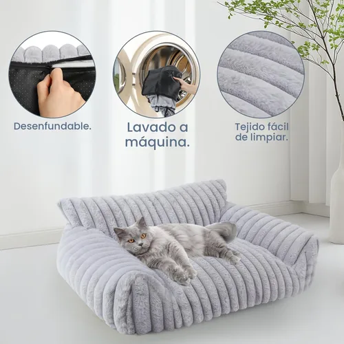Miniatura 7 de Lindo sofá cama para gatos de interior, sofá esponjoso para gatos con forro polar de pana suave de alta calidad, lindas camas para perros pequeños