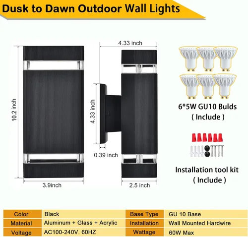 Miniatura 5 de iYogaled Lámpara exterior del amanecer al anochecer, luces de pared exteriores dobles hacia arriba, luces exteriores modernas para casa, aplique