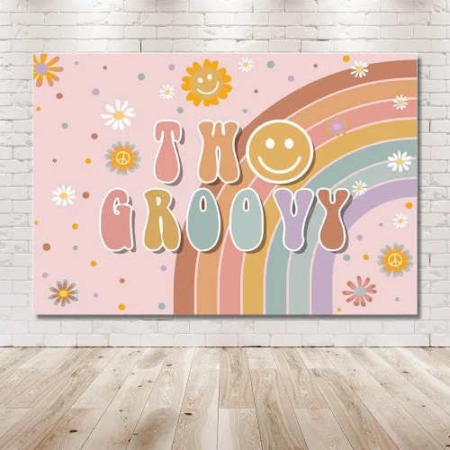 Miniatura 6 de MEHOFOND Groovy One - Telón de fondo bohemio con arco iris para niñas, decoración de cumpleaños para el primer y groovy, fondo de fotografía
