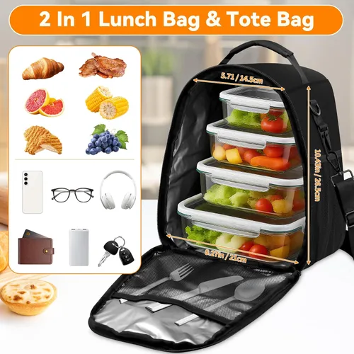 Miniatura 3 de Bolsa de almuerzo aislada Yotako para hombres y mujeres – Caja de almuerzo que cabe en tazas Stanley de 40/30 oz, bolsa refrigerante a prueba