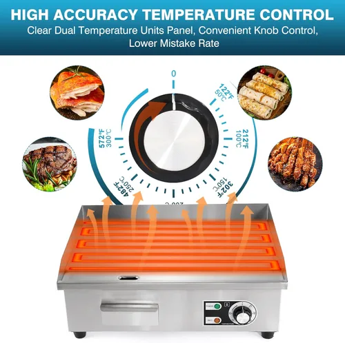 Miniatura 5 de IRONWALLS Plancha eléctrica comercial de 22 pulgadas, 3000 W, parrilla eléctrica para interiores con control de temperatura ajustable de 122 ~ 572