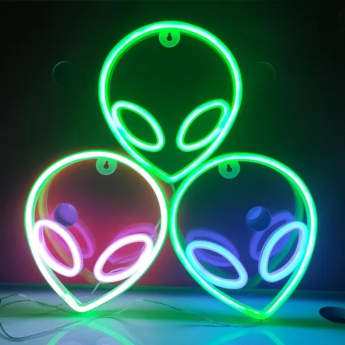 Miniatura 6 de JYWJ Luz de neón alienígena, USB o 3-AA alimentada por pilas de neón, decoración de pared de escritorio LED, varias fiestas, decoración de locales