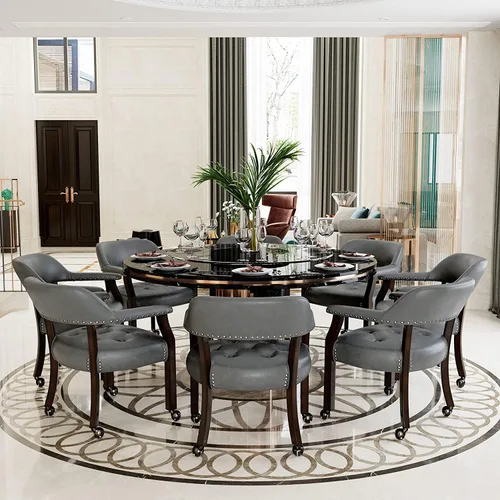 Miniatura 24 de Juego de 8 sillas de cuero de comedor con ruedas y brazos, silla de capitán Accent con ruedas, sillas de madera con ruedas enrollables para cocina
