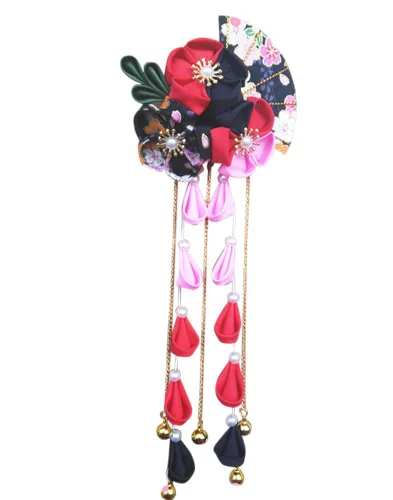 CRB Fashion Kimono tradicional Tsumami Kanzashi para mujer y niña, traje de boda japonés, asiático, Yukata, lazo para el cabello, floral, abanico