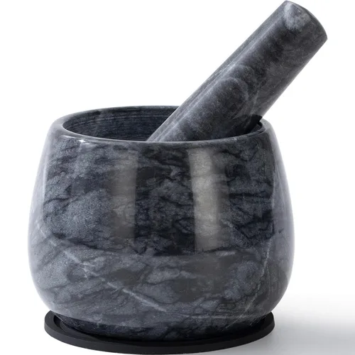 Mortero y mortero de alta resistencia, mortero de mármol natural, molinillo de hierbas para preparar guacamole fresco, salsa, pesto y piedra, 1.5