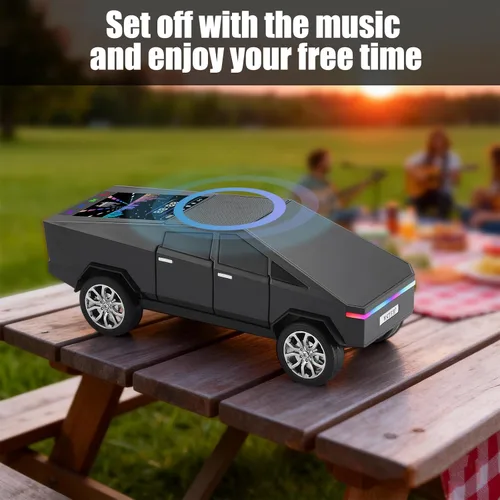 Miniatura 7 de Altavoz de reproducción Bluetooth futurista con pantalla LED, audio portátil de estilo futuro con enlace TWS, radio FM, iluminación LED y micrófono
