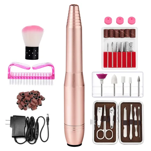 Taladro de uñas eléctrico portátil con kit de uñas acrílicas, juego profesional de manicura y pedicura de 20000 rpm para acrílico, uñas de gel,
