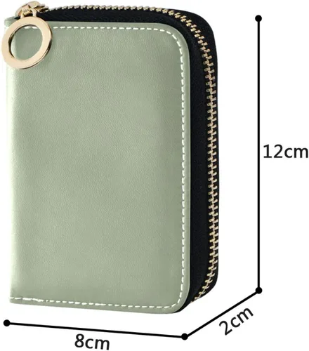 Miniatura 7 de Small RFID Credit Card Holder Wallet with Zipper, Leather Wallet Case for Women Light Green Background