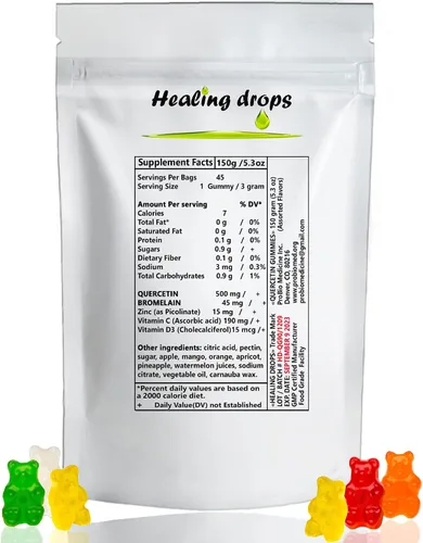 Miniatura 2 de Gomitas de quercetina con bromelina – Vitamina C + Zinc + Vitamina D3 – Quercetina 500 mg Gummies para niños y adultos