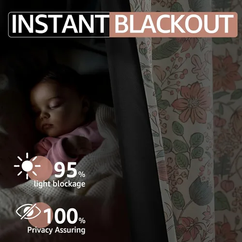 Miniatura 5 de jinchan Cortinas de Guardería 95% Blackout Rosa 63 Pulgadas de Largo Cortinas Florales para Habitación de Niñas, Cortinas de Estilo Granja para Sala
