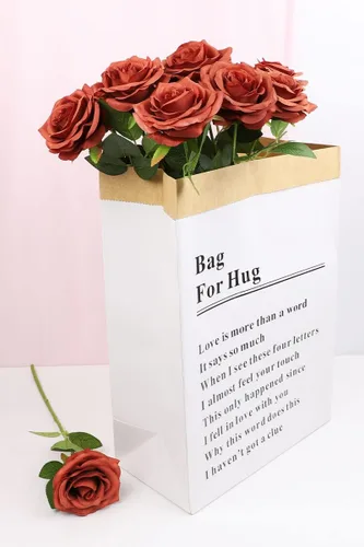 Miniatura 2 de LVEFIT 12 rosas artificiales de seda de color naranja quemado, ramo de rosas de seda de tallo largo para bodas, despedidas de soltera, fiestas