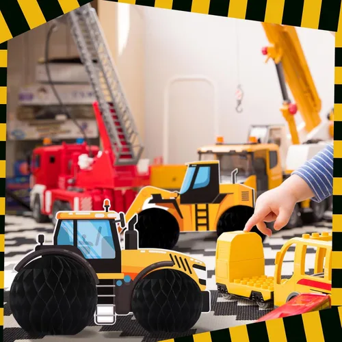 Miniatura 7 de Shappy 6 piezas de suministros de construcción para fiestas de cumpleaños, centros de mesa de construcción de panal de abeja, decoración