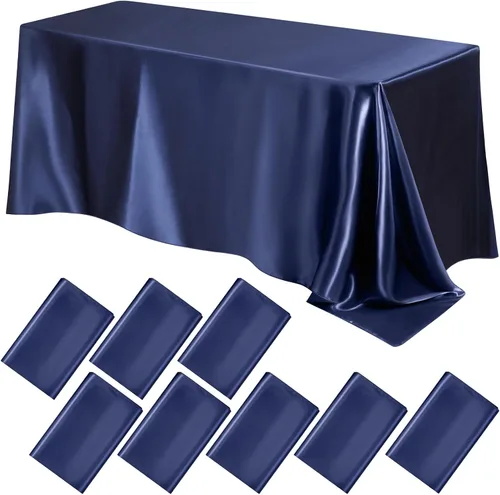 Miniatura 8 de Lounsweer - 8 manteles de satén para mesa, 102 x 58 pulgadas, mantel rectangular de seda suave para mesa, ideal para fiestas rectangulares, cenas