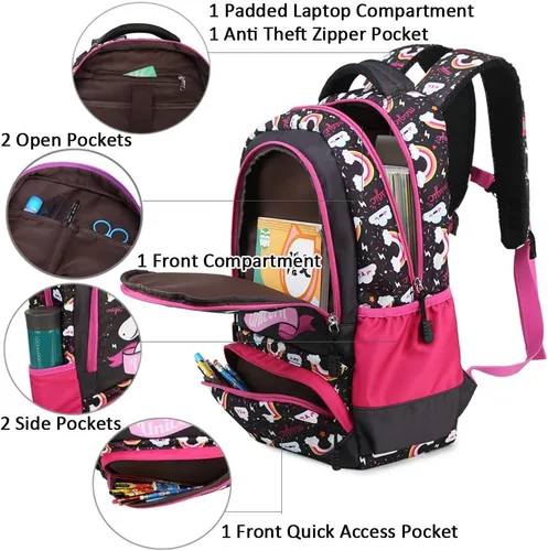 Miniatura 61 de Juego de mochila para niñas y adolescentes, mochila escolar para niños con bolsa para el almuerzo, estuche para lápices, mochilas escolares