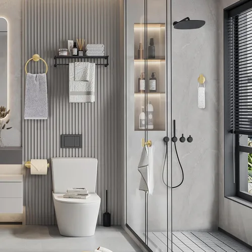 Miniatura 2 de Lairuier Juego de accesorios de baño, juego de 4 piezas para toallas que incluye soporte para papel higiénico, anillo para toallas y 2 ganchos