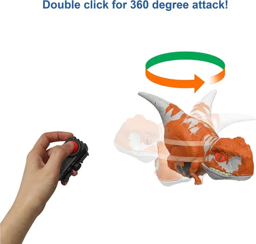 Miniatura 3 de Mattel Jurassic World Dominion - Juguete de dinosaurio sin jaula con movimiento y sonido controlados por clicker, figura de acción de dinosaurio rojo