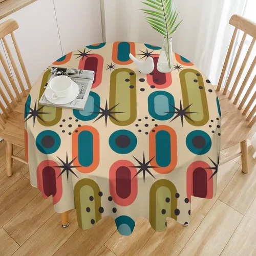 Miniatura 45 de Mantel retro moderno de mediados de siglo, diseño de colores retro de los años 50, resistente al agua, mantel lavable para cocina, comedor, fiesta