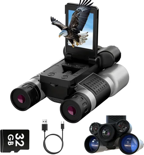 Binoculars with Camera and Night Vision - 12x42 Digital Binoculars with 2.4" IPS Screen, 7 IR Modes for 200-300m in Darkness, for Adults Bird