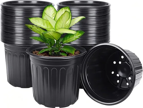 Miniatura 8 de HECTOLIFE - Paquete de 100 macetas de plástico flexibles de 1 galón para vivero de flores, macetas de jardín con agujeros de drenaje
