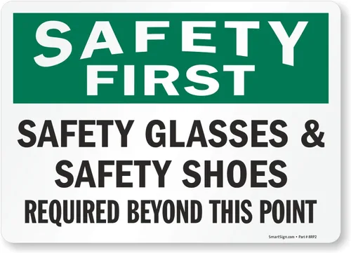 SmartSign - S-9764-EU-14 "Safety First - Gafas de seguridad y zapatos de seguridad", etiqueta de vinilo, 10" x 14"