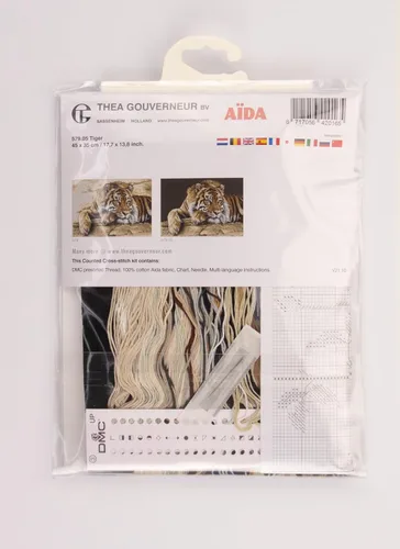 Miniatura 4 de Thea Gouverneur - Kit de punto de cruz, Tigre, Aida negra, 14 unidades, kit de bordado para adultos, hilos de bordado DMC y otros suministros