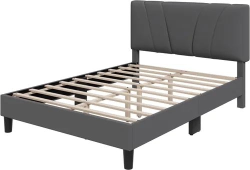 Miniatura 8 de Novilla Base de cama tamaño matrimonial con plataforma tapizada de tamaño completo con cabecera ajustable, fuerte capacidad de peso, no necesita Gris