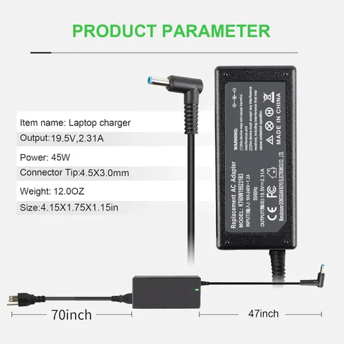 Miniatura 5 de 45W 740015-002 741727-001 L25296-001 Adaptador de CA para HP Pavilion x360 Envy Spectre Elitebook 840 ProBook Laptop Cable de alimentación