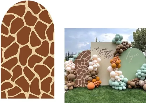 Miniatura 5 de Fundas de telón de fondo con arco de jirafa de safari, diseño de animales salvajes, fondo de pared elástico para fotografía, para fiestas, baby