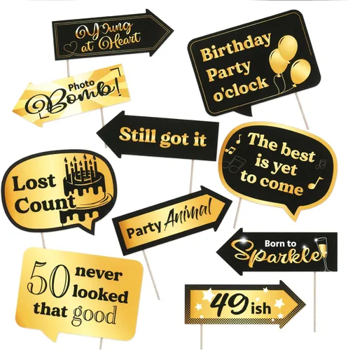 Miniatura 3 de Kit de decoración para fiesta de cumpleaños número 50, incluye telón de fondo de fotografía y 10 accesorios para cabina de fotos de estudio