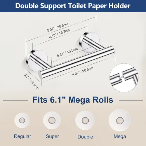 Miniatura 4 de TQKAG Juego de 5 Piezas de Herrajes de Baño de Cromo Pulido 23.6" Acero Inoxidable SUS304 Juegos de Soporte de Barra de Toallas de Baño Portapapel