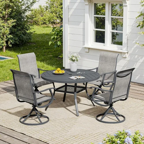 Miniatura 76 de VICLLAX Muebles pequeños de exterior de 3 piezas, 2 sillas giratorias de patio y mesa redonda pequeña para 2, sillas de carbón oscuro y negro