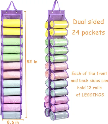 Miniatura 2 de Bolsa de almacenamiento para leggins con colgador, puede contener 24 leggins o camisas, organizador de compartimentos para pantalones vaqueros