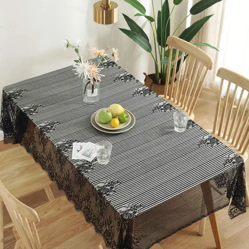 Miniatura 3 de Bringsine Mantel de encaje rústico ultrafino y ligero, color negro nórdico, perfecto para Halloween, cenas y noches de cine de miedo con flores