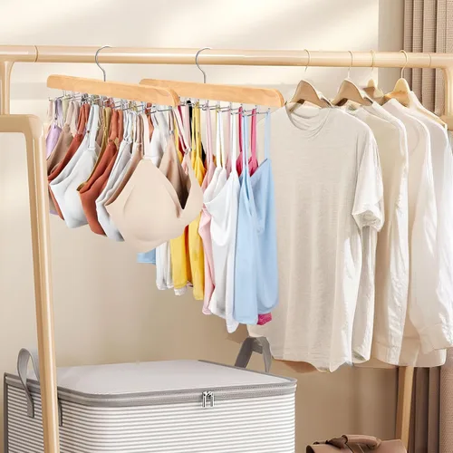 Miniatura 7 de Resovo - Gancho para camisetas sin mangas con madera premium, 20 de gran capacidad, ahorro de espacio, rotación de 360 grados, ganchos plegables
