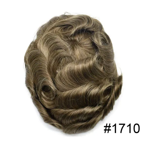 Miniatura 2 de Toupee para hombres sistemas de reemplazo de piel sintética con encaje suizo para hombre, nudos blanqueados, línea capilar natural para hombres