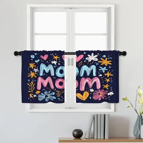 Miniatura 115 de Batmerry Silueta de hombre y niño, marco en forma de corazón con figuras, tratamiento de ventana, cortina corta de cocina multicapa de poliéster