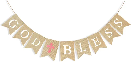 Miniatura 9 de CHRORINE Cartel de Bautismo de God Bless para niños, decoraciones de confirmación de la primera comunión, suministros para fiesta de bautismo de Azul