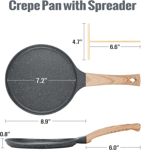 Miniatura 2 de SouxMux Sartén antiadherente para crepas de 8 pulgadas con esparcidor, sartén Dosa Tawa recubierta de cerámica, sartén plana compatible con Negro