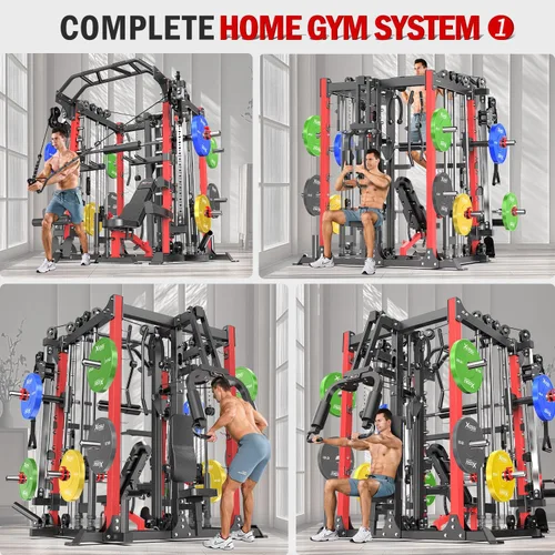 Miniatura 8 de Máquina Smith con sistema de cruce de cables, jaula de potencia multifunción para sentadillas y rack de potencia para gimnasio en casa, rack de Negro
